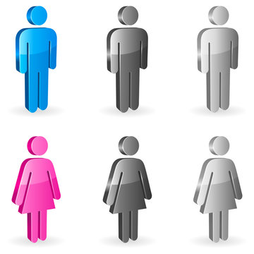 Three-dimensional shapes of male and female figures.