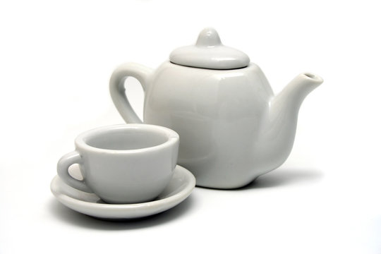 Isolated White Teapot and Teacup