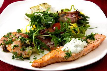 white plate with delicious meal