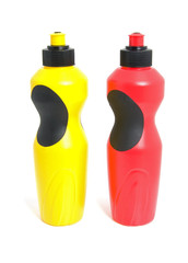 Two plastic drink bottles over white background