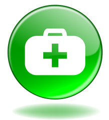 Obraz premium FIRST AID Web Button (Kit Emergency Hospital SOS Help Green)