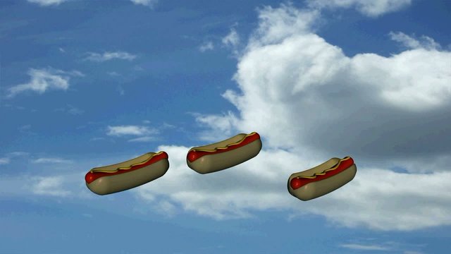 3 sich bewegende Hotdogs