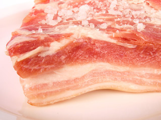 Pork meat. Close up on White plate