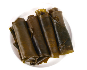 Seaweed rolls. Close up on white background
