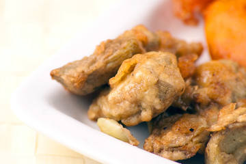 Fried Cob, Battered Artichoke and Prawn Tail