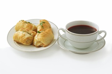 red beetroot soup with croquets