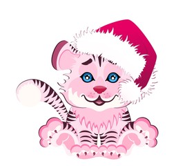 Obraz premium sign 2010 years is a beautiful little tiger in a red cap