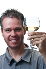Man holding wine glass, isolated on white