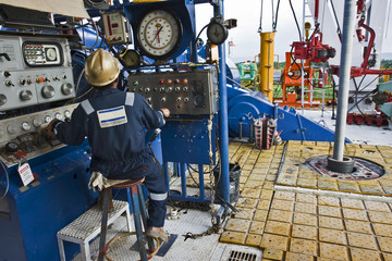 Driller working on a land drilling rig in Asia