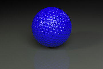 Blue golfball on gray slightly reflective background