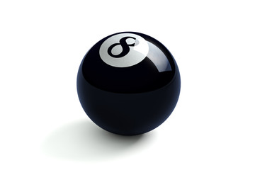 A black shiny eightball on white with clipping path