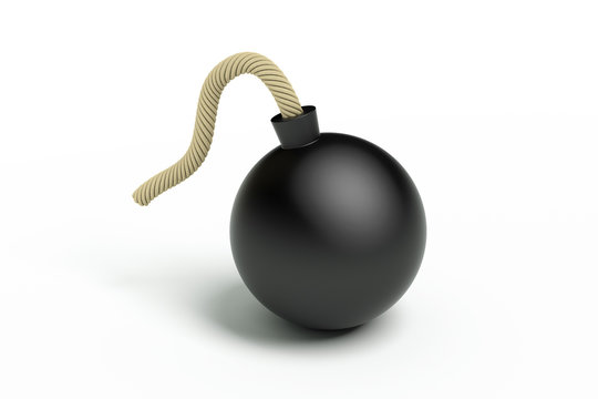 A classic black bomb on white with clipping path