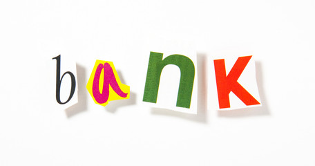 mot bank découpage lettres colorées relief