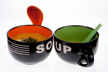 Two bowls of hot soup