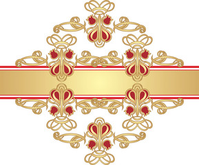 Gothic ornament on the gold ribbon. Vector