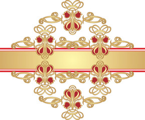 Gothic ornament on the gold ribbon. Vector