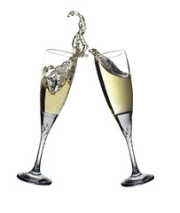 Celebration toast with pair of champagne flutes