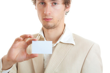 Man holding blank card
