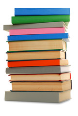 Stack of books over white.