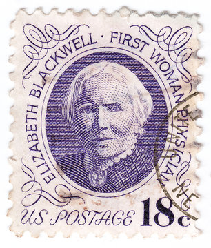 stamp with  portrait of Elizabeth Blackwell