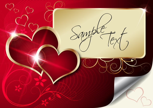 valentines card in red and gold