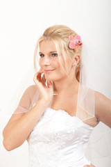 young happy sexy bride with perfect bridal make-up smiling