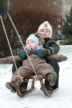 Winter fun - kids on sled