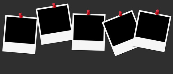 five polaroids with red pin