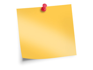 orange sticky note with red pin