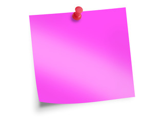 pink sticky note with red pin