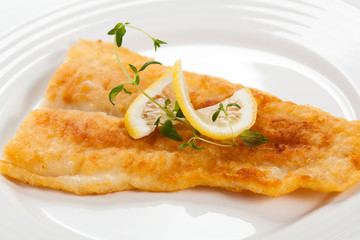 Fried fish fillet with lemon