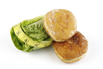 Salad Lettace with Jam Doughnut and Tape Measure