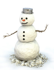 Lächelnder Schneemann mit Topf auf dem Kopf.