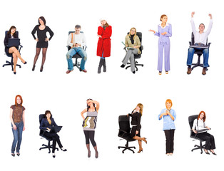 Several people in office chairs isolated on white