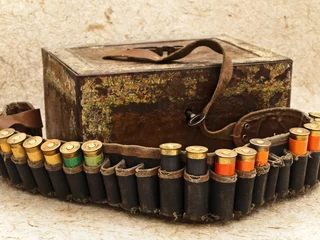 Zelfklevend Fotobehang ammunition belt © Sergej Razvodovskij