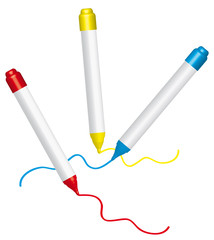 Marker in rot, gelb und blau
