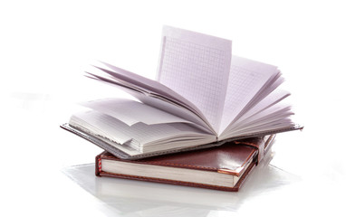 Leather notebooks on white background