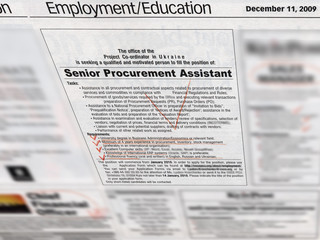 ads, jobs employment section in newspaper, newspaper headlines, job wanted tabloid block marked by...