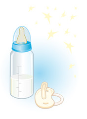 feeding-bottle and nipples on a blue oval
