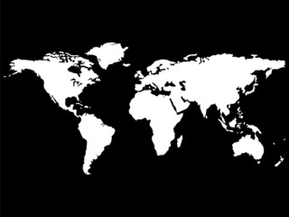 Fototapeta na wymiar white world map isolated on black background