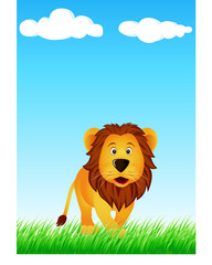 Obraz na płótnie Canvas Funny lion in the wild