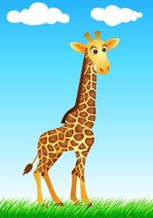 Cute giraffe cartoon in the wild