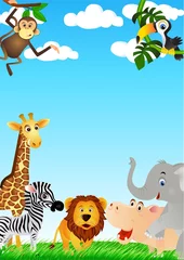Printed roller blinds Zoo Cute animal cartoon in the wild