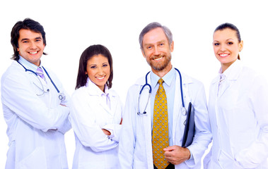 Portrait of group of smiling hospital colleagues