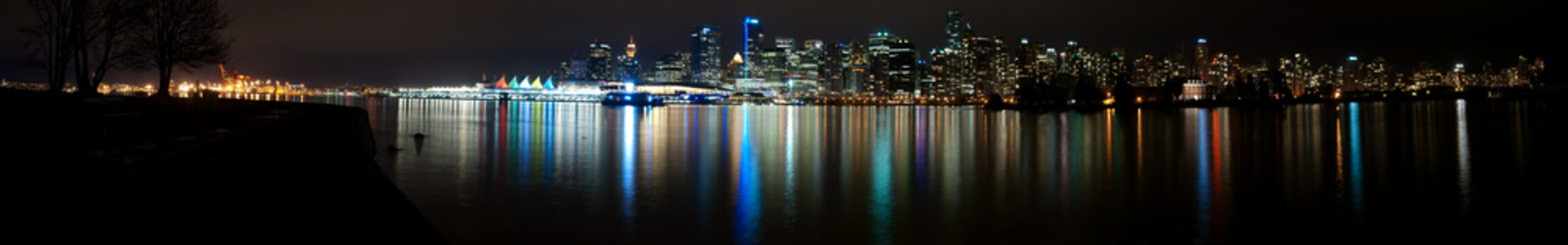 Ultra Wide Vancouver Night Skyline, Canada Panorama