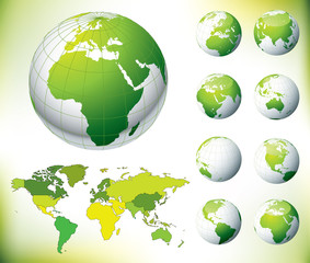 Vector Green Globe and World Map