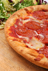 home made italian pizza with salami and cheese