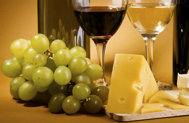 Wine and cheese still-life