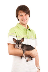 Young man with his chihuahua