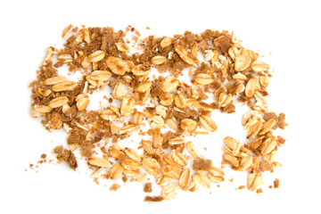 Bread crumbs and flakes over white background